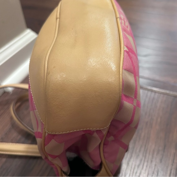 Givenchy EUC Authentic Pink Beige Diamond Pattern Canvas Leather Trim Handbag - Picture 10 of 16